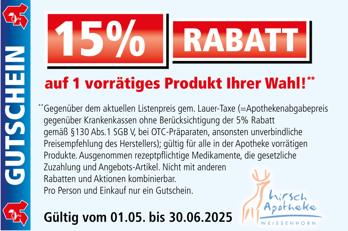 Hirsch-Apotheke-Weissenhorn-Gutschein Mai-Juni 2025