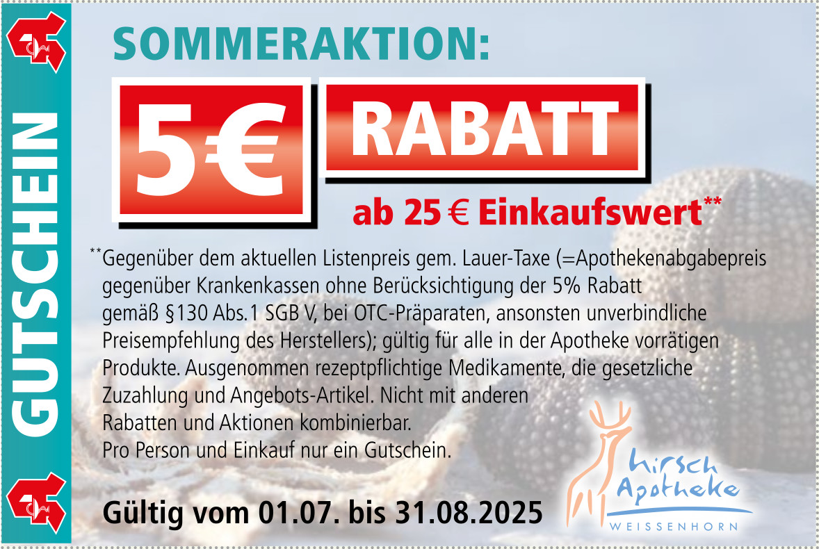 Hirsch-Apotheke-Weissenhorn-Gutschein Juli-August 2025